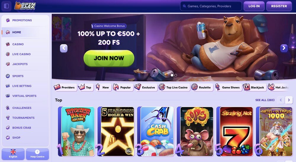 Spinbara casino homepage
