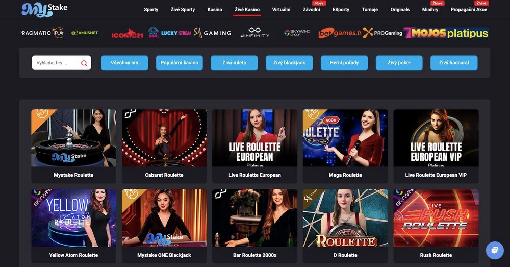 MyStake nabídka live casina