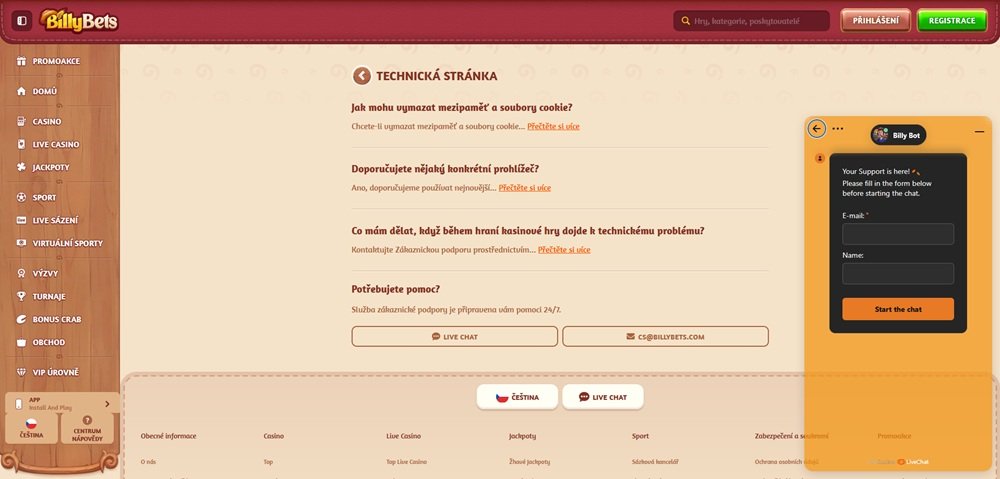 BillyBets live chat
