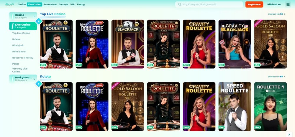 TOP 5 her s krupiéry v live casinu Neon54 léto 2025