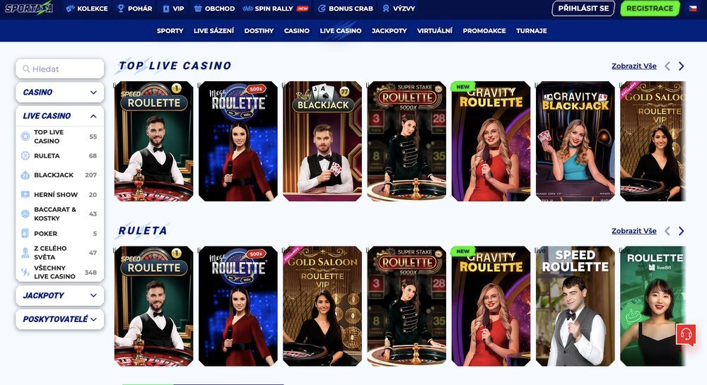 Sportaza live casino top hry