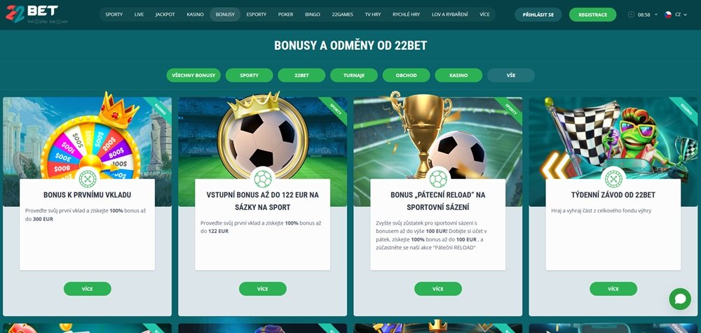 22BET bonusy červen 2025