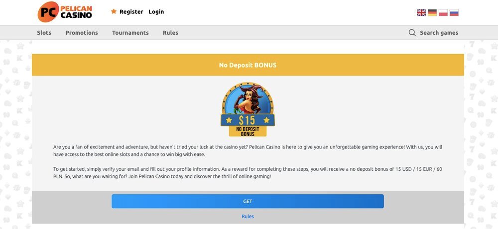 Pelican Casino no deposit bonus