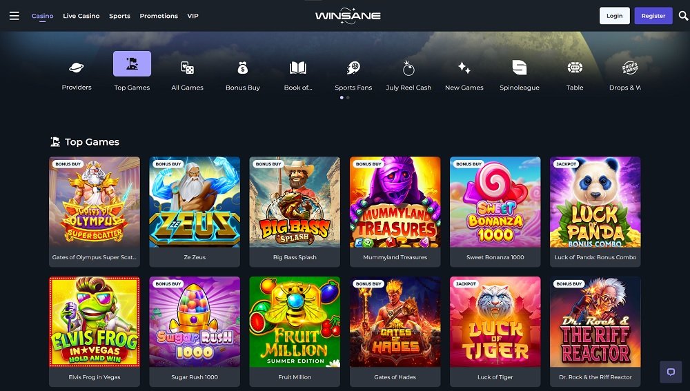Preview of the best slots at Winsane online casino