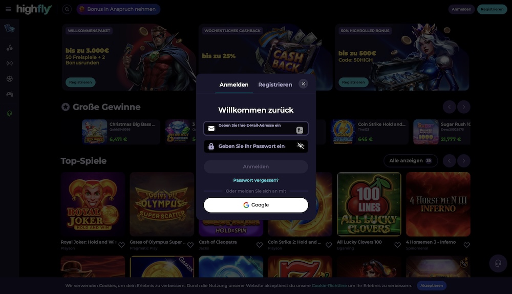 HighFlyBet Anmeldung