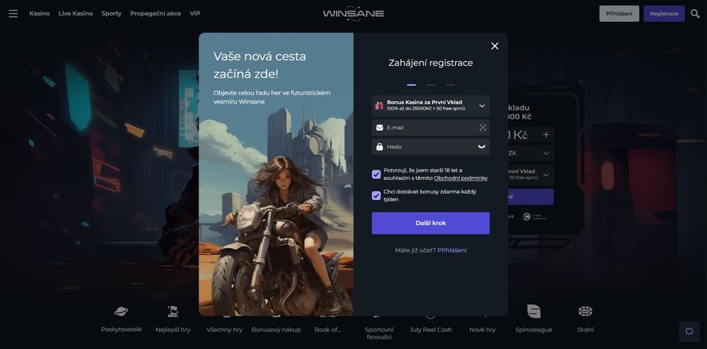registrace na platformu winsane