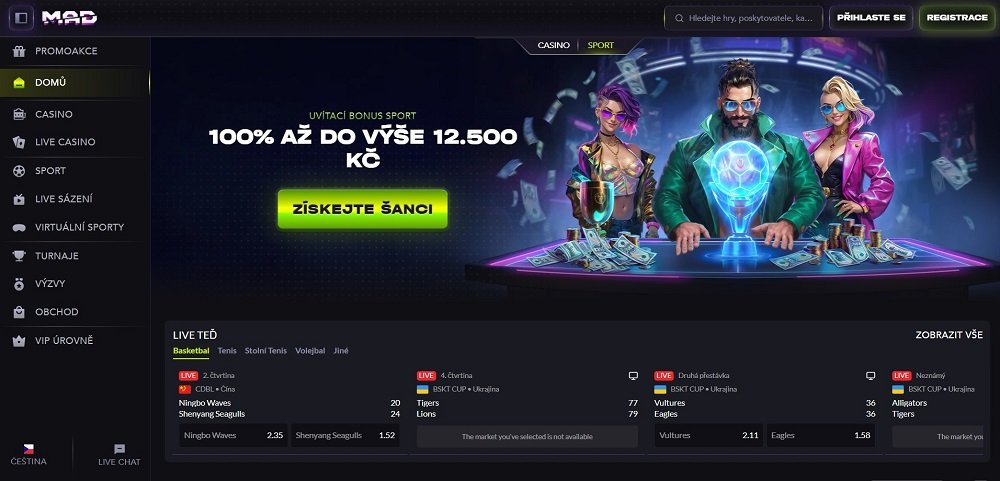 MadCasino uvítací stránka