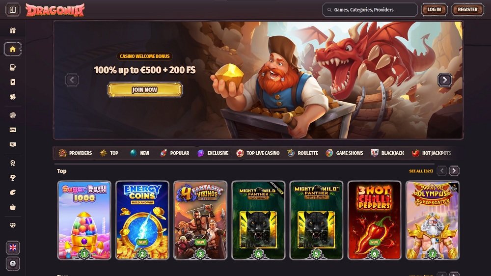 Preview of online slots and generous welcome bonus at online casino Dragonia