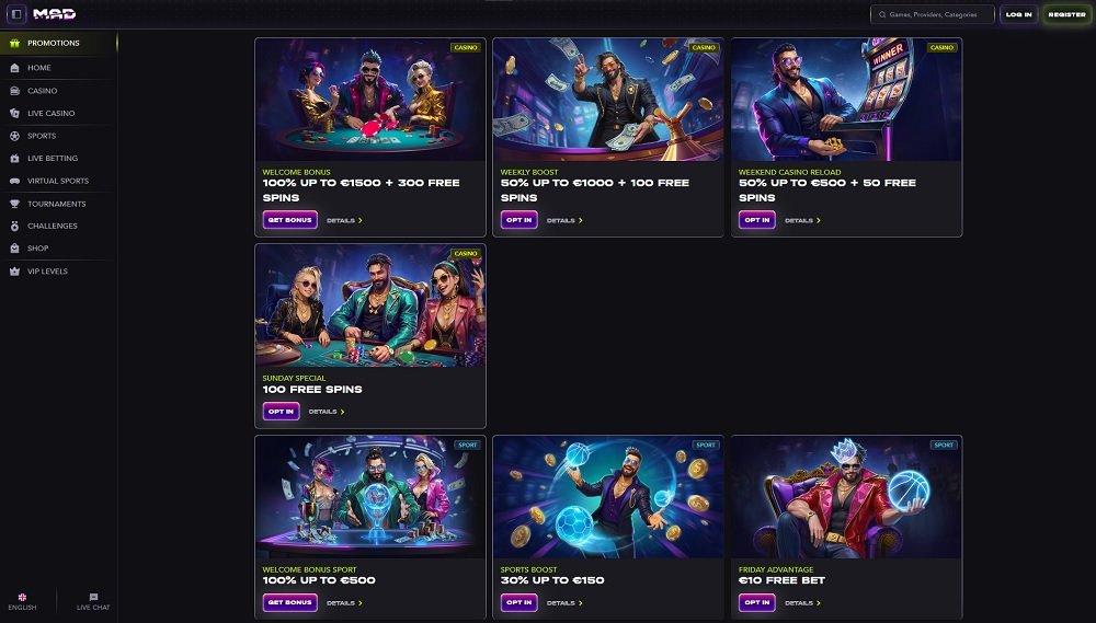 MadCasino offers a wide range of bonuses and benefits for both new and existing players