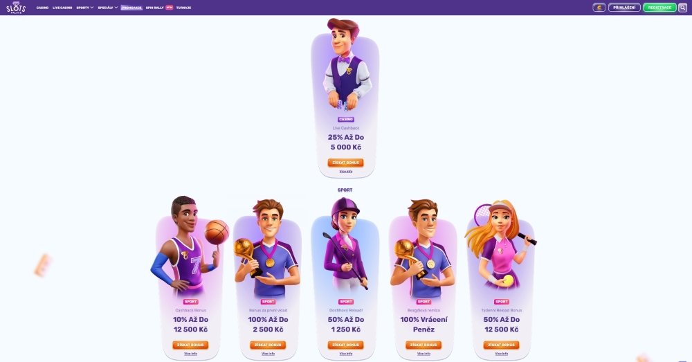 Náhled bonusů a promoakcí s cashback systémem v online casinu a sázkové kanceláři SlotsPalace