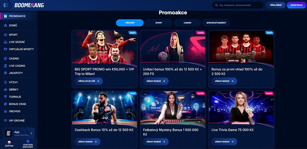 Náhled bonusů a promoakcí online casina Boomerang Bet