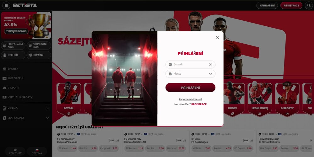 přihlášení na platformu betista