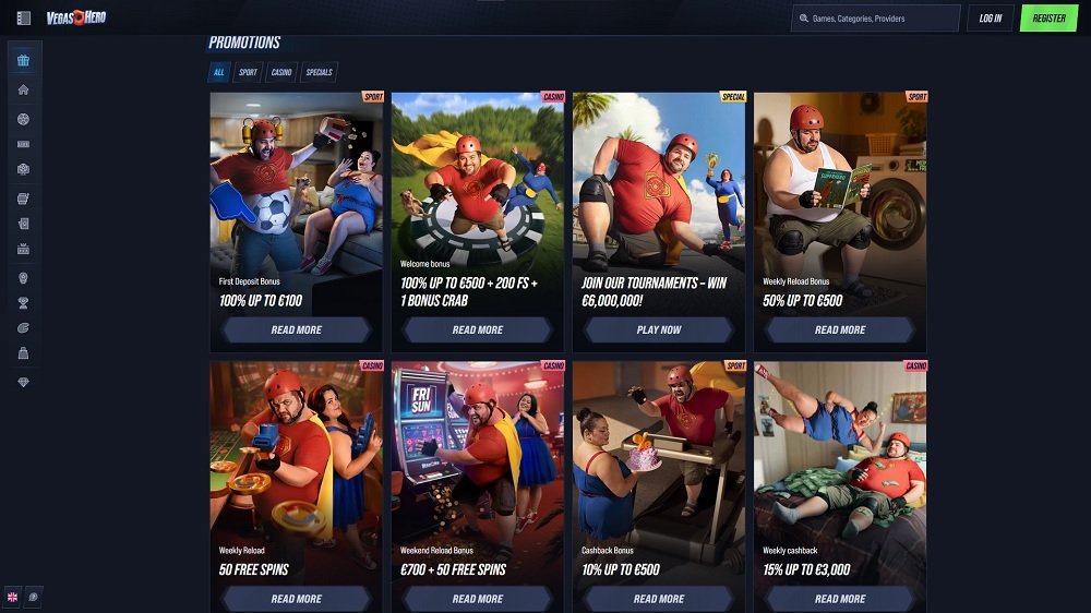 Preview of bonuses and promos at the VegasHero online casino and bookmaker