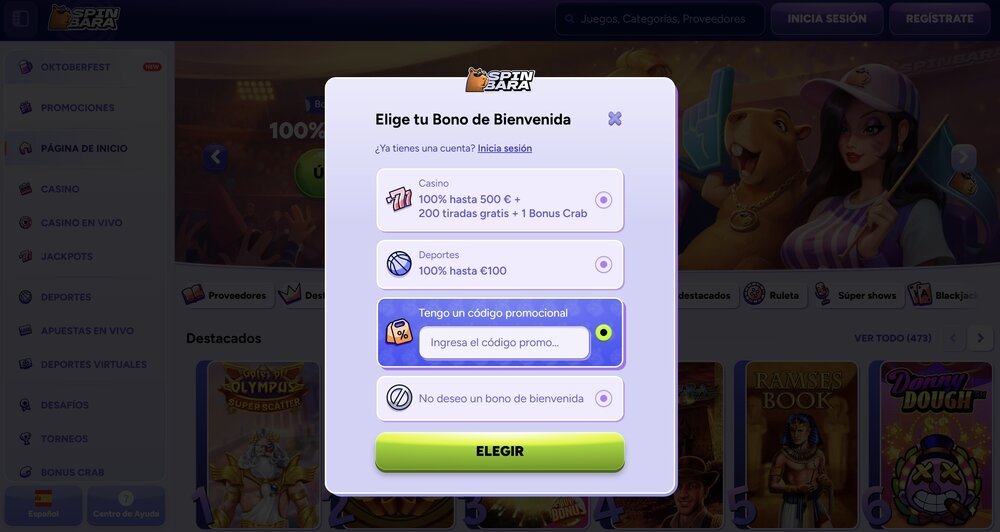 Spinbara código promocional