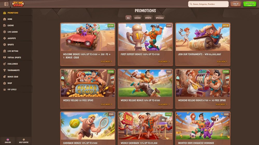 Preview of bonuses and promotions at Stone Vegas online casino and bookmaker
