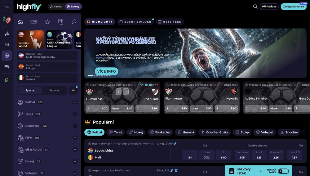 Sázková kancelář HighFlyBet homepage