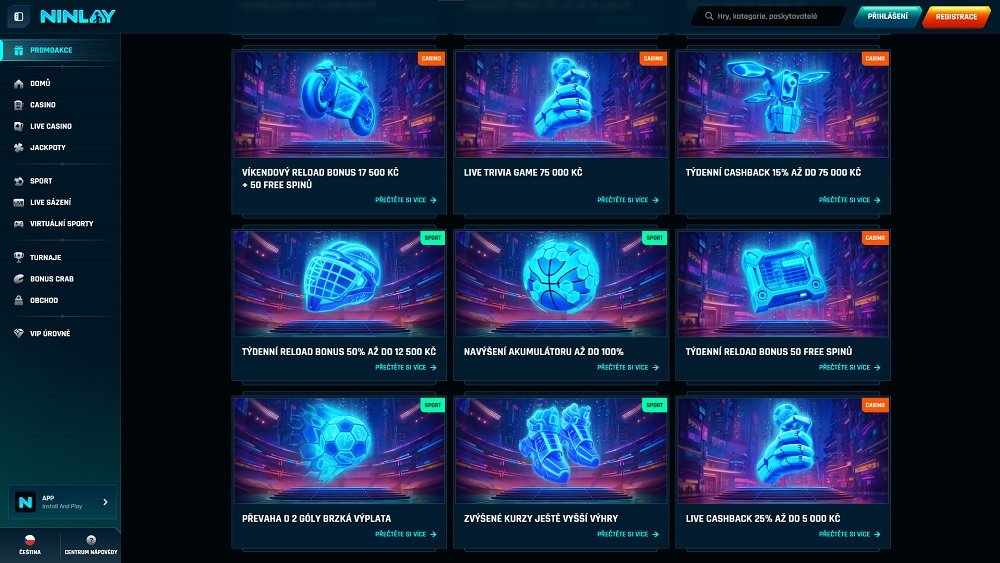 Náhled bonusů a promoakcí s cashback systémem v online casinu a sázkové kanceláři Ninlay