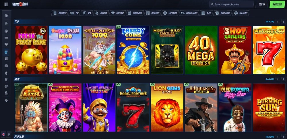 Preview of slots at the VegasHero online casino