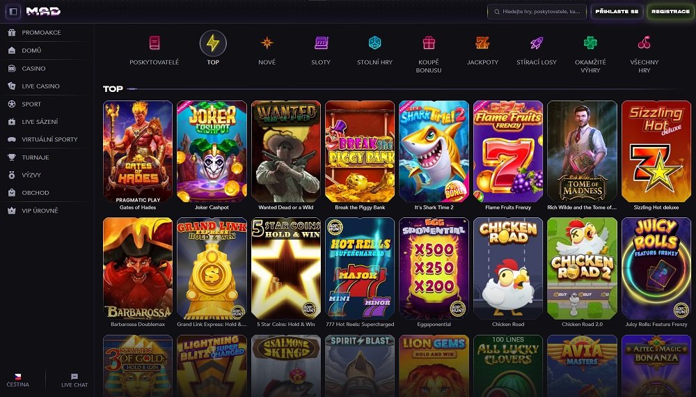 Náhled TOP online slotů platformy MadCasino 