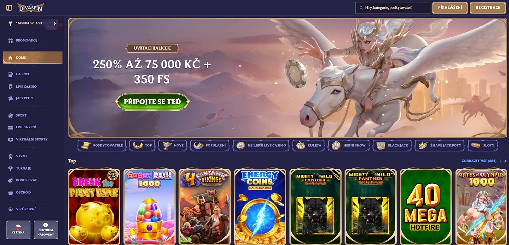 DivaSpin aplikace úvodní stránka