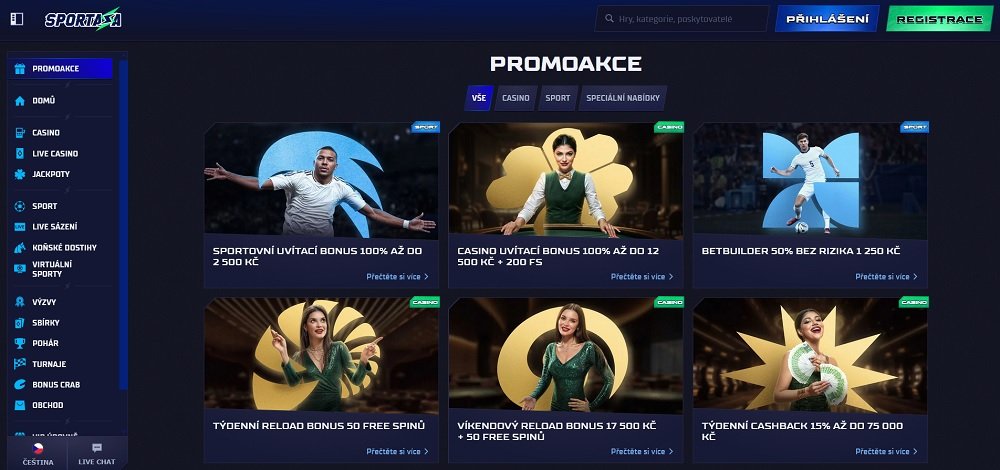 Náhled bonusů a promoakcí online casina Sportaza