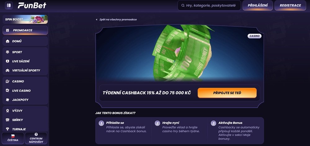 FunBet cashback systém + bonusy