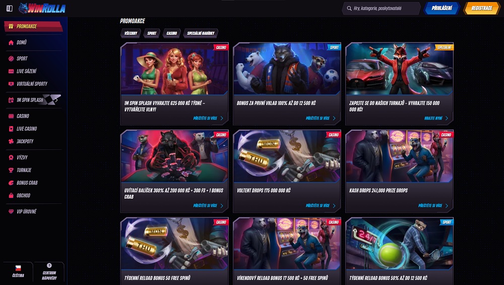 Náhled bonusů a promoakcí v online casinu a sázkové kanceláři Win Rolla
