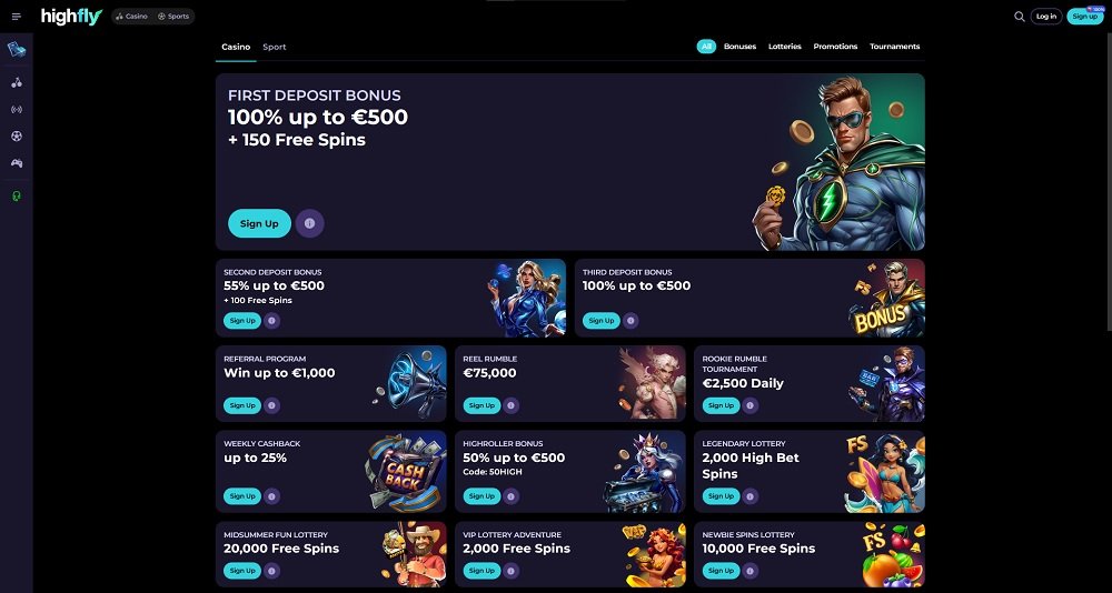 Preview of bonuses and promotions at HighFlyBet online casino