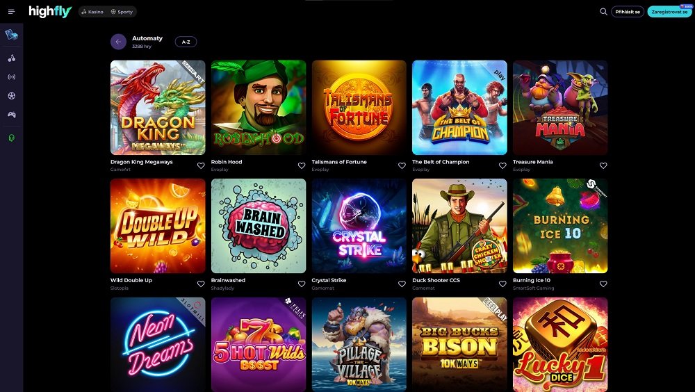 Náhled nabité herní knihovny v online casinu HighFlyBet
