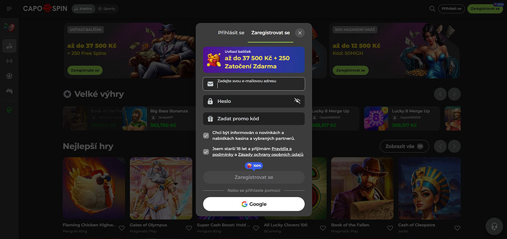 Capospin registrace [Kompletní návod na založení nového účtu]