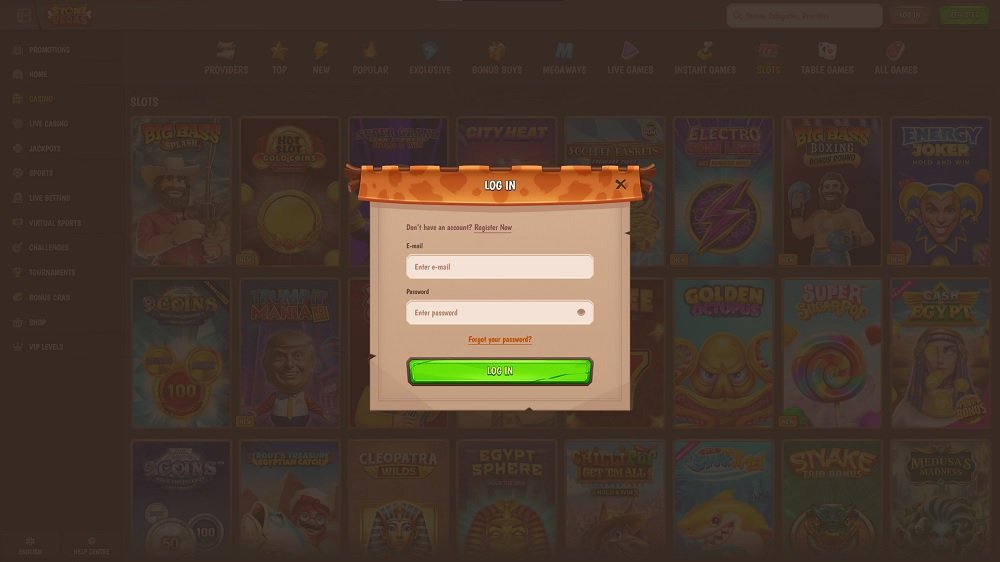 Preview of login form in Stone Vegas casino and bookmaker