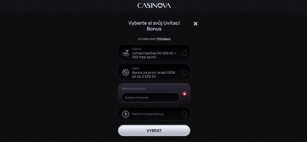 Náhled registračního políčka s polem pro promo kód