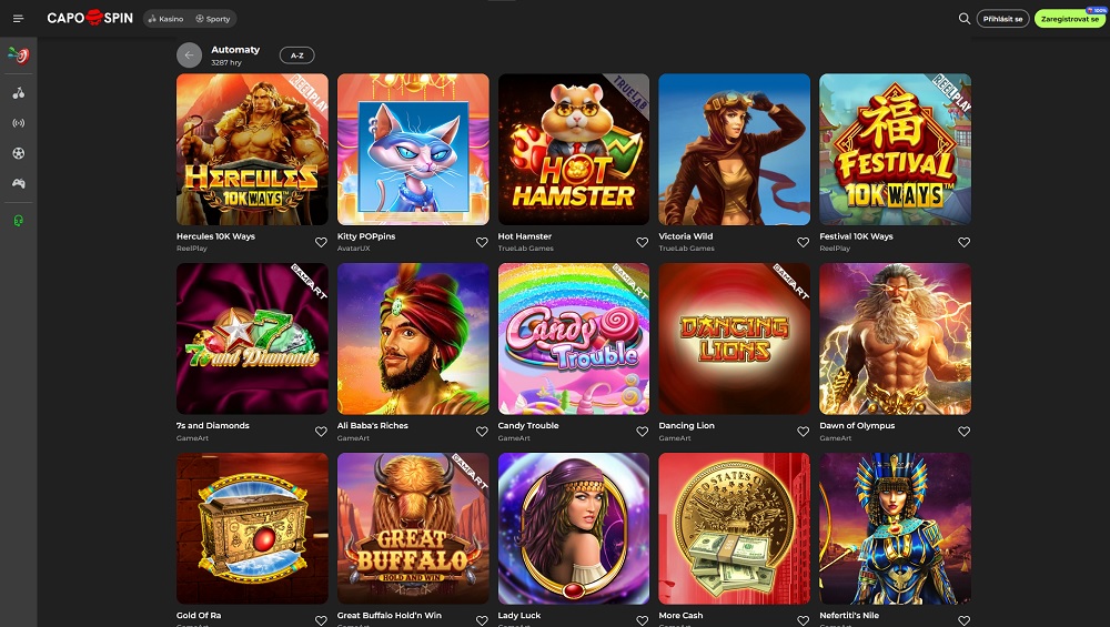 Náhled výherních automatů v online casinu Capospin