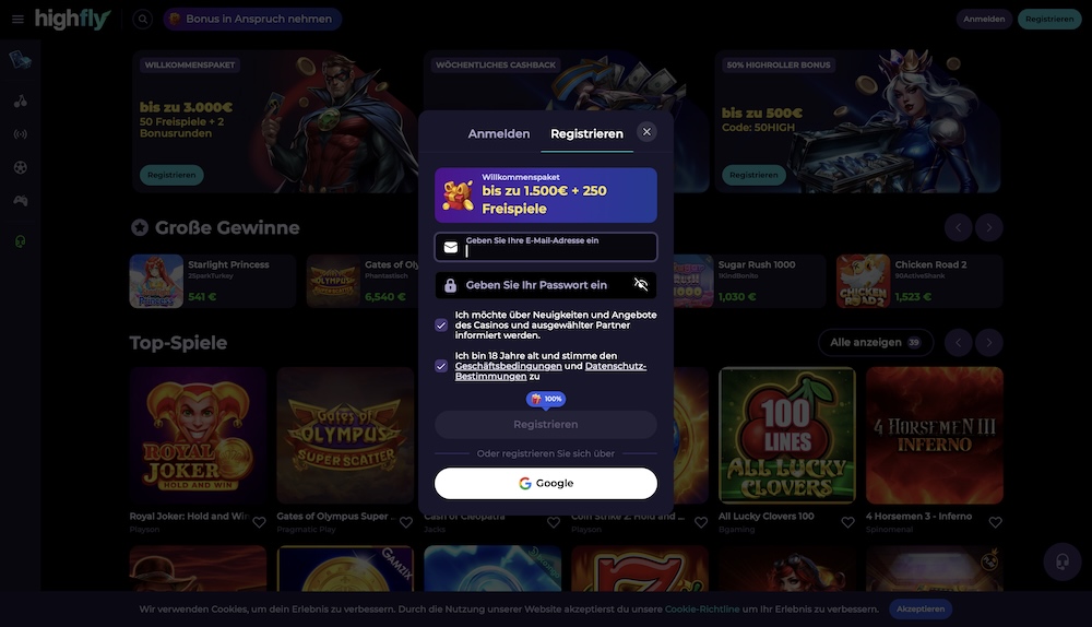 HighFlyBet Registrierung