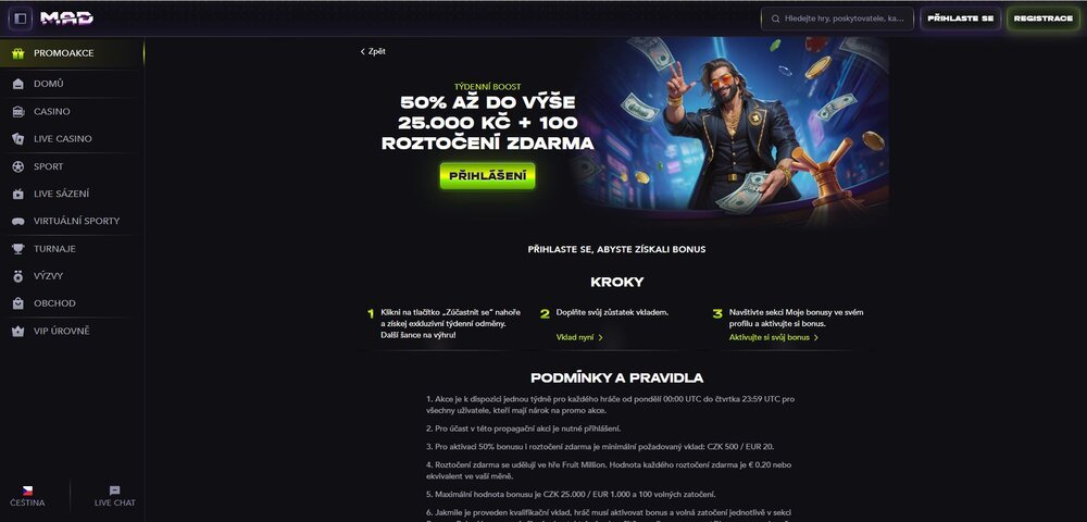 madcasino týdenní boost s free spiny