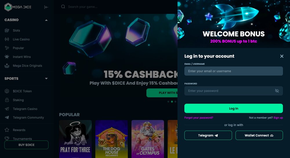 Mega Dice login