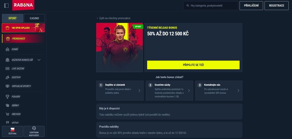 Rabona Pravidelné reload bonusy