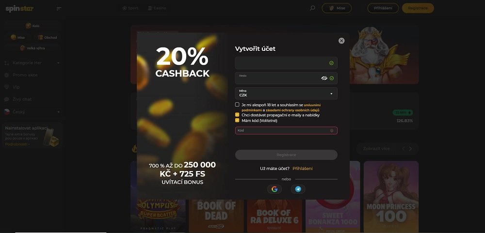 Spinstar.bet promo code náhled