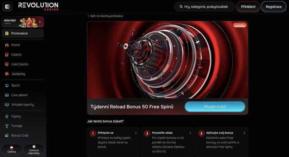 Revolution Casino týdenní reload bonus