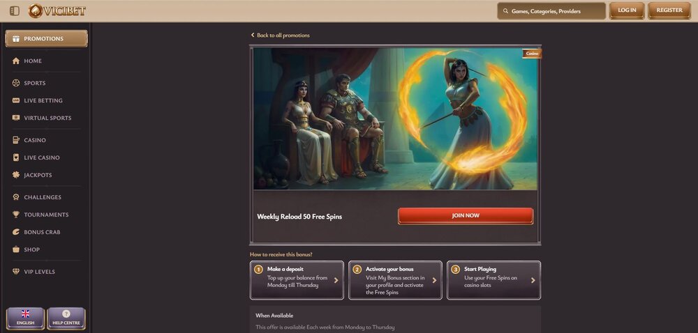vicibet free spins