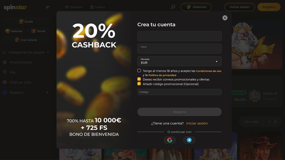 Spinstar.bet código promocional
