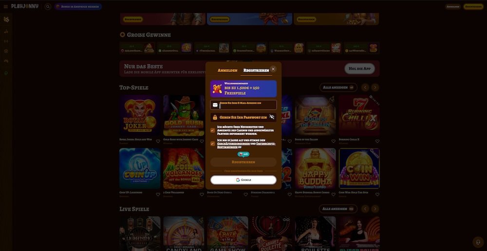 PlayJonny Registrierung