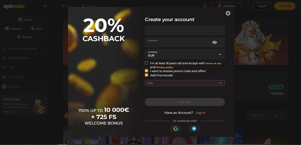 Spinstar.bet promo code