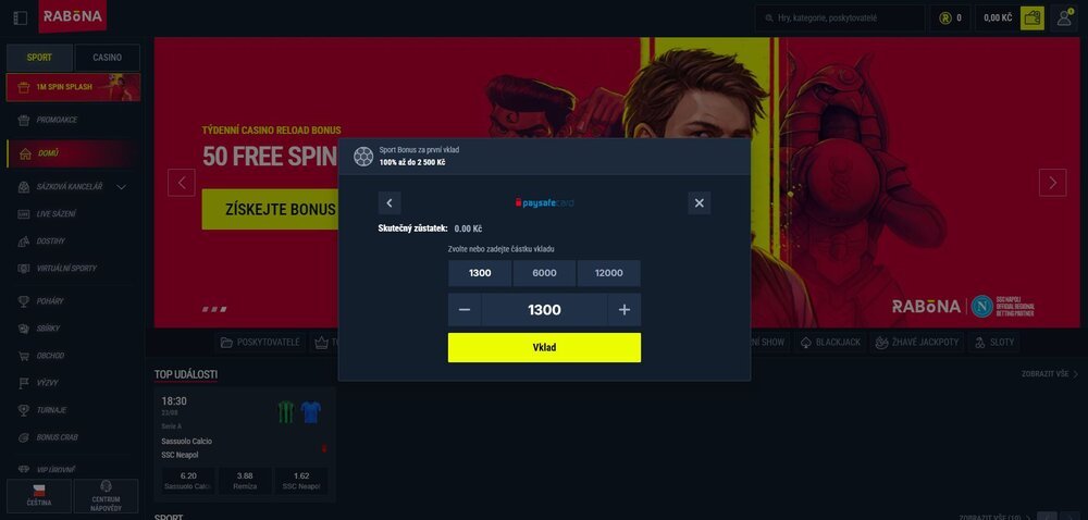 vklad na platformu rabona prostřednictvím paysafecard