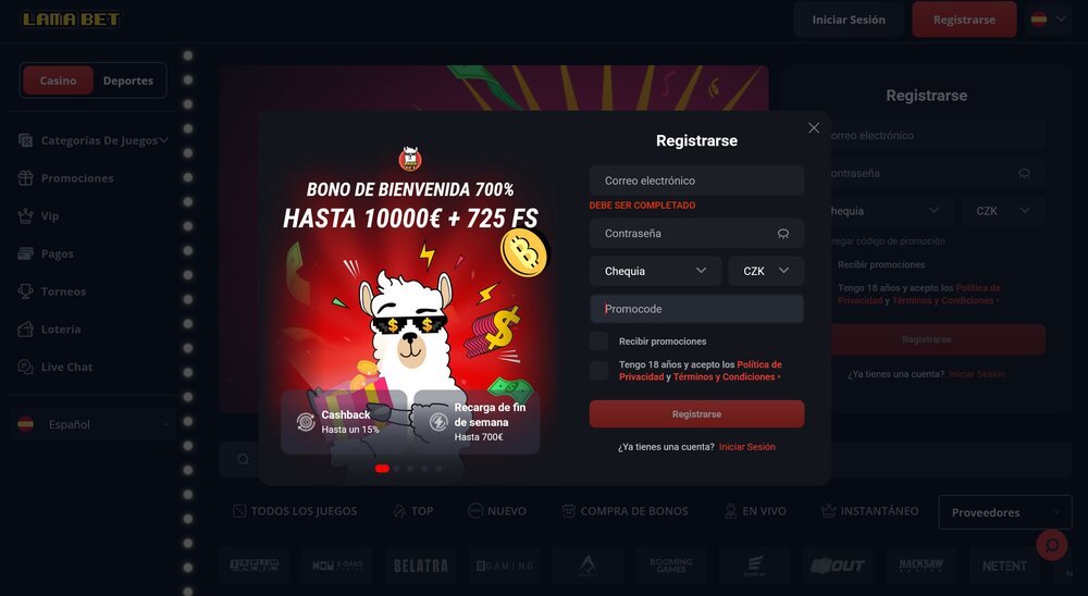 Lamabet código promocional