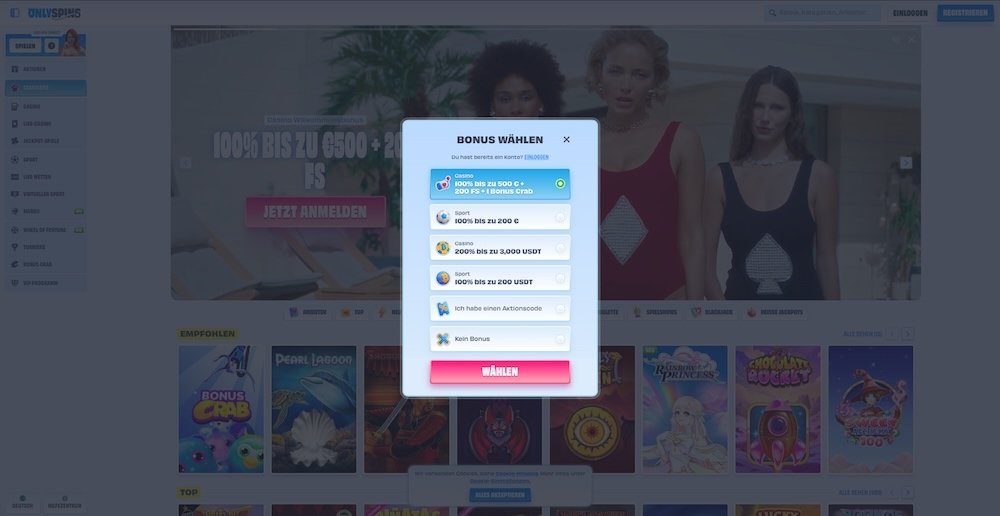 OnlySpins Registrierung