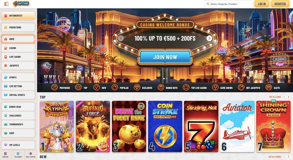 Wyns casino homepage