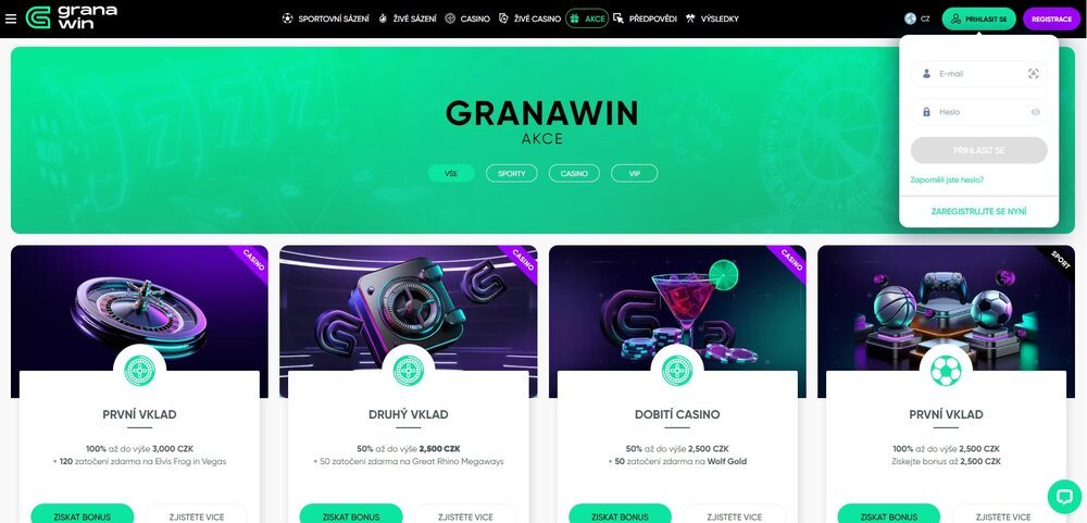 přihlášení do casina granawin
