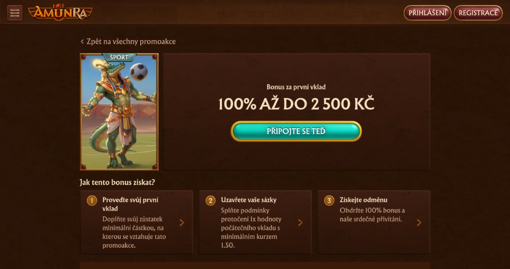 Promoakce v sázkové kanceláři AmunRa: Bonus k prvnímu vkladu 2 500 Kč