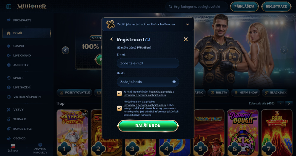 Millioner registrace